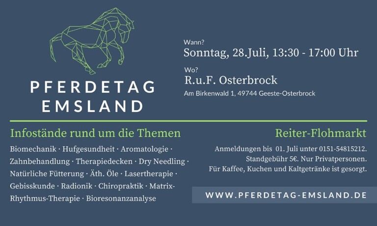 Pferdetag am 28.07. im Emsland: Pferdegesundheit und Reiterflohmarkt im Fokus
